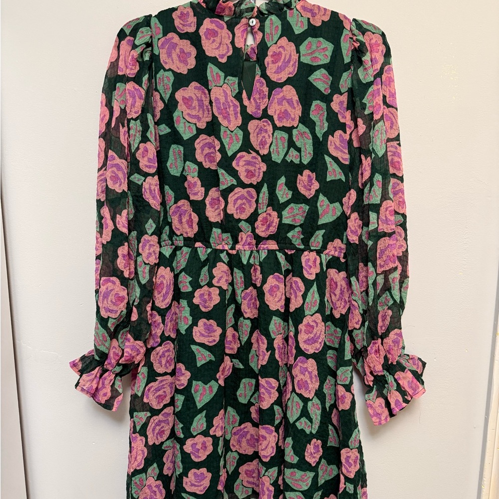JODIFL Long Sleeve Dress with Pink Floral on Green